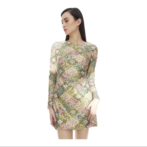 NWT Dress the Population Kensie Patchwork Sequin Open Back Mini Dress Small - Picture 6 of 12